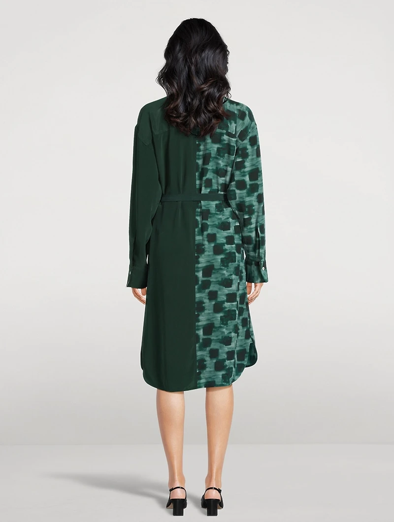 Mixed-Print Silk Shirt Dress