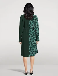 Mixed-Print Silk Shirt Dress