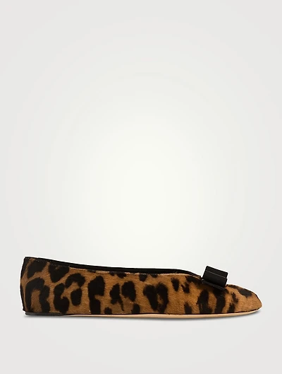 Vanna Pony Hair Ballet Flats Leopard Print