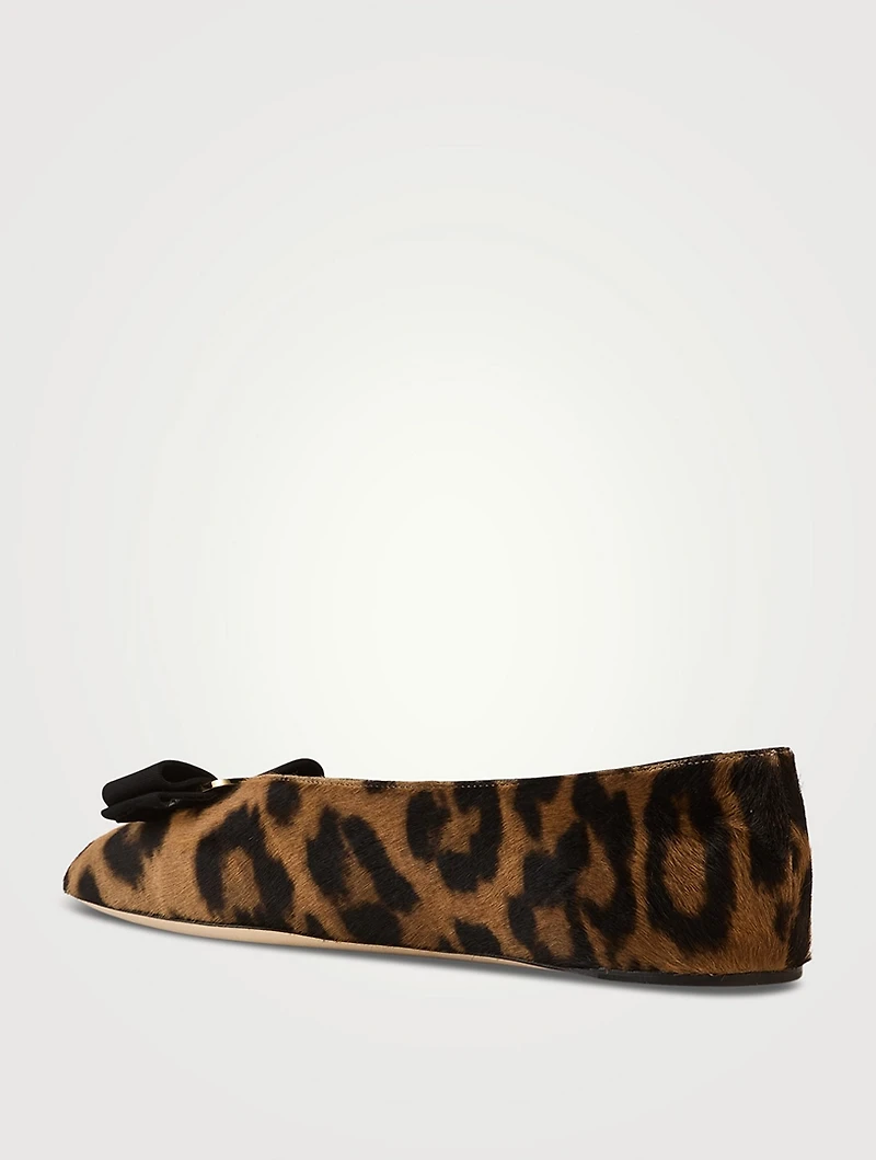 Vanna Pony Hair Ballet Flats Leopard Print