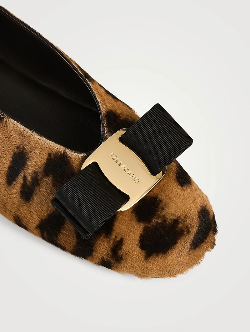 Vanna Pony Hair Ballet Flats Leopard Print