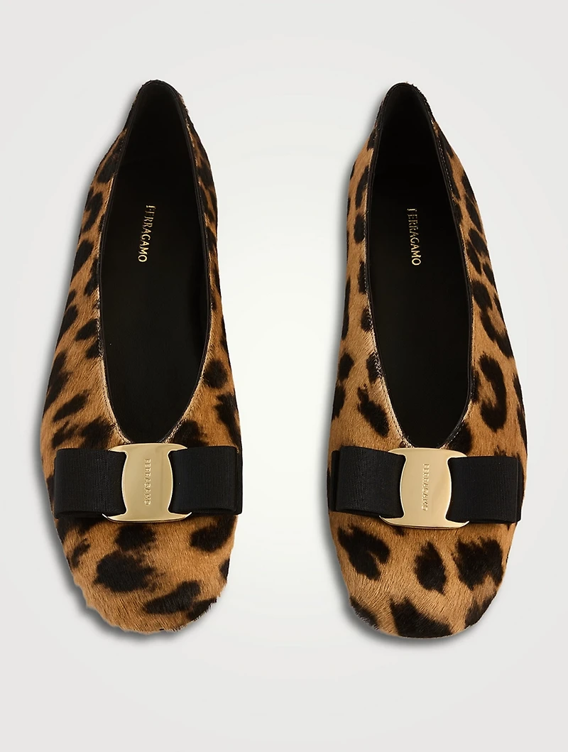 Vanna Pony Hair Ballet Flats Leopard Print