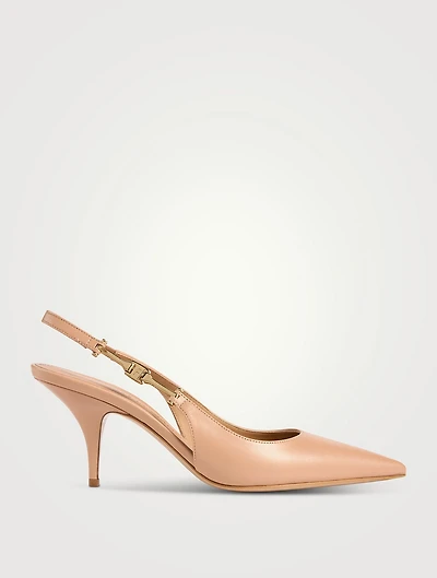 F-Buckle Leather Slingback Pumps