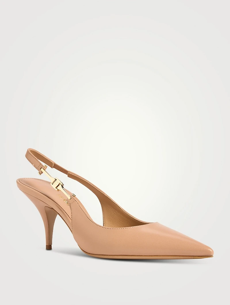 F-Buckle Leather Slingback Pumps