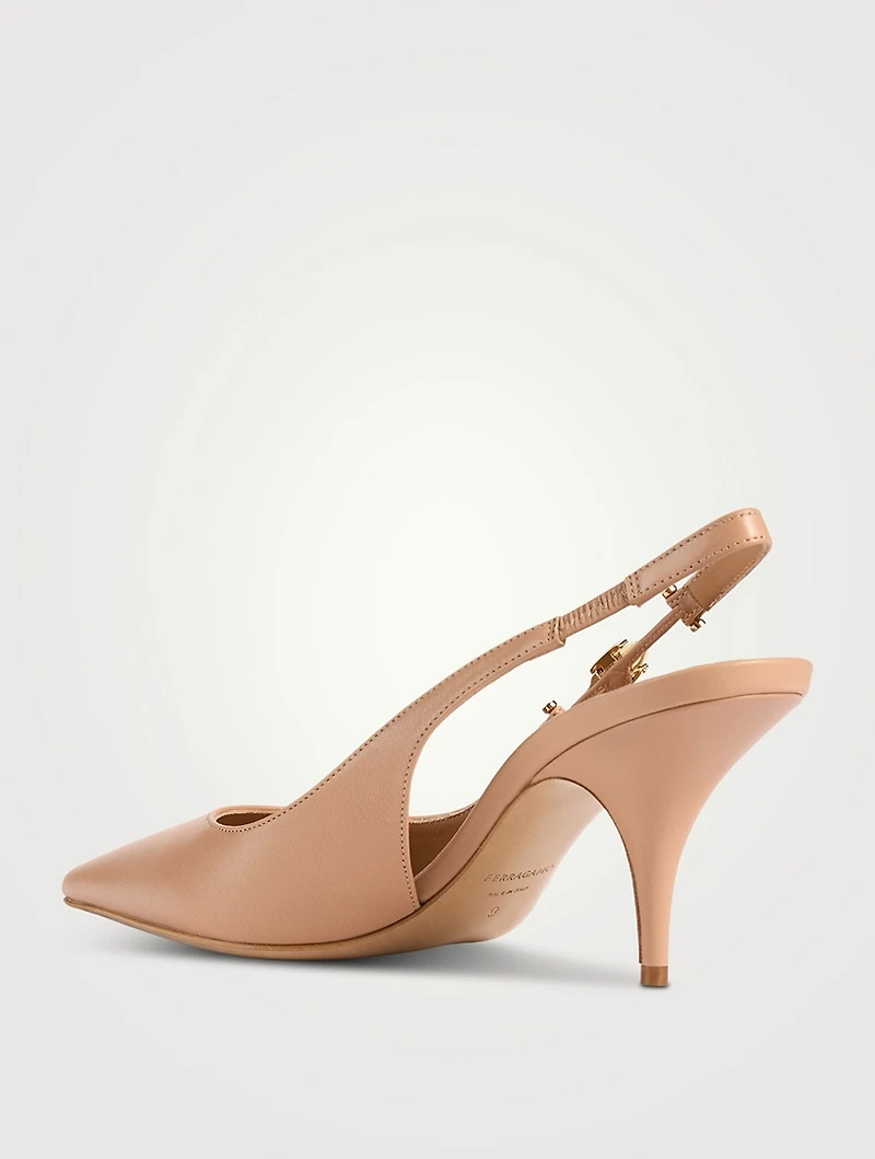 F-Buckle Leather Slingback Pumps