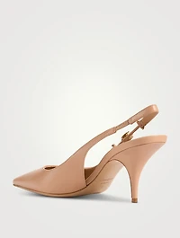 F-Buckle Leather Slingback Pumps