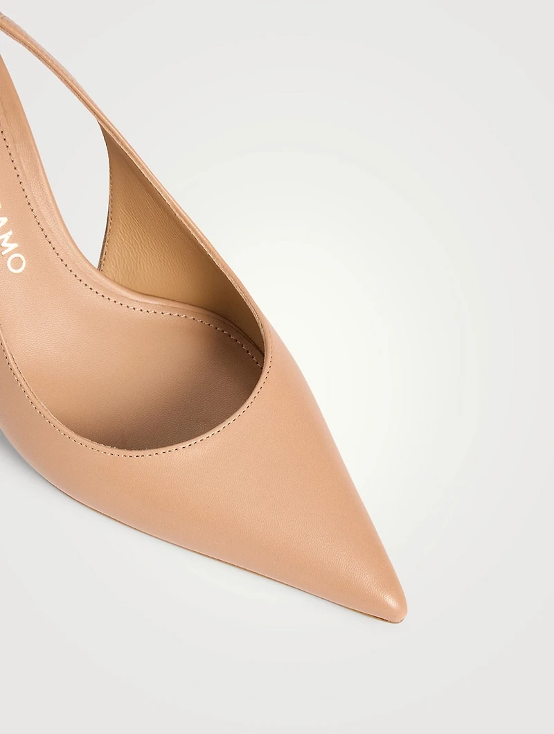 F-Buckle Leather Slingback Pumps