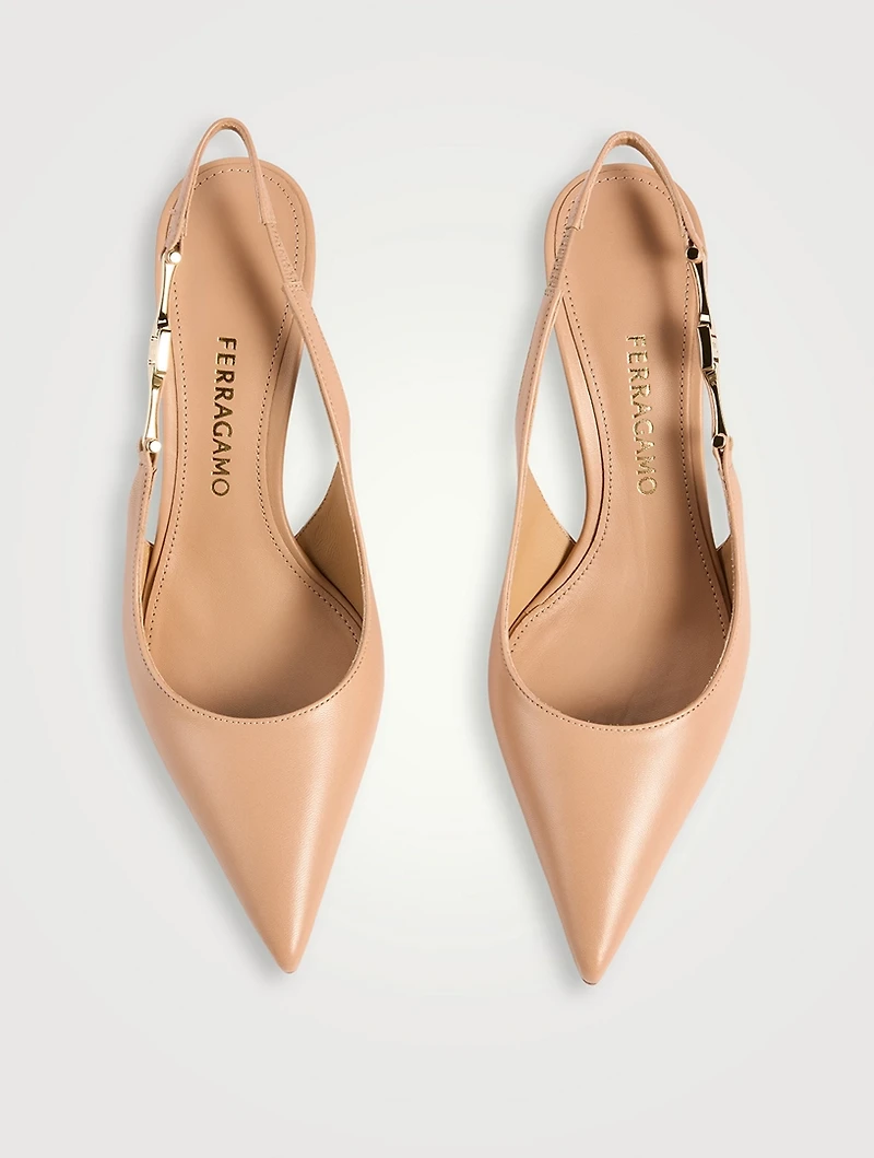 F-Buckle Leather Slingback Pumps