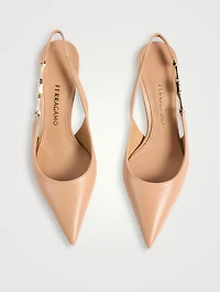 F-Buckle Leather Slingback Pumps