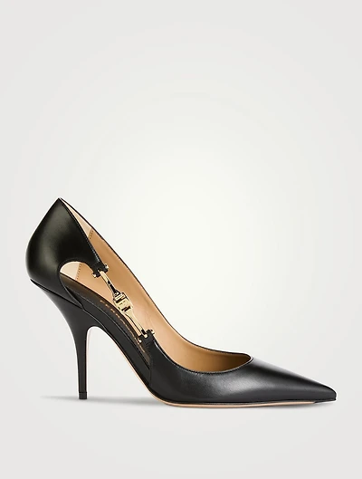 F-Buckle Leather Pumps