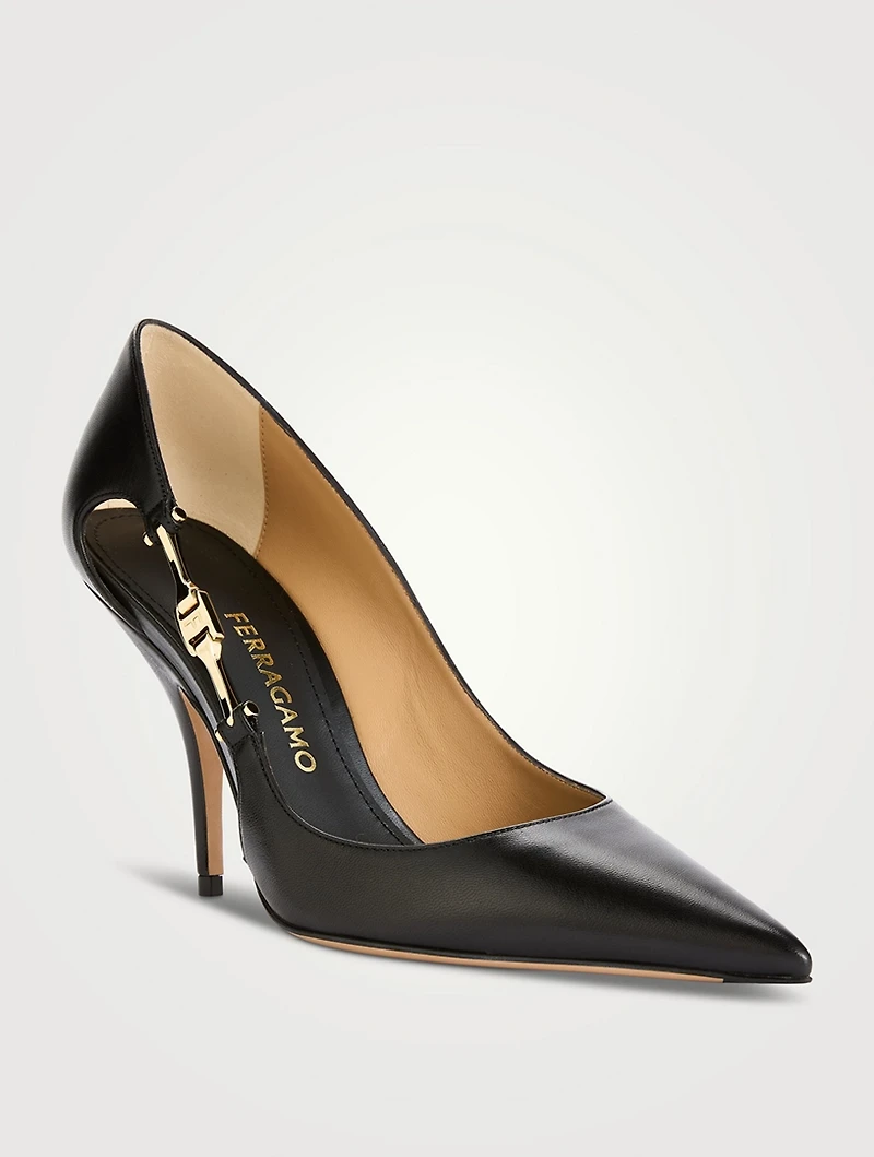 F-Buckle Leather Pumps