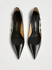 F-Buckle Leather Pumps