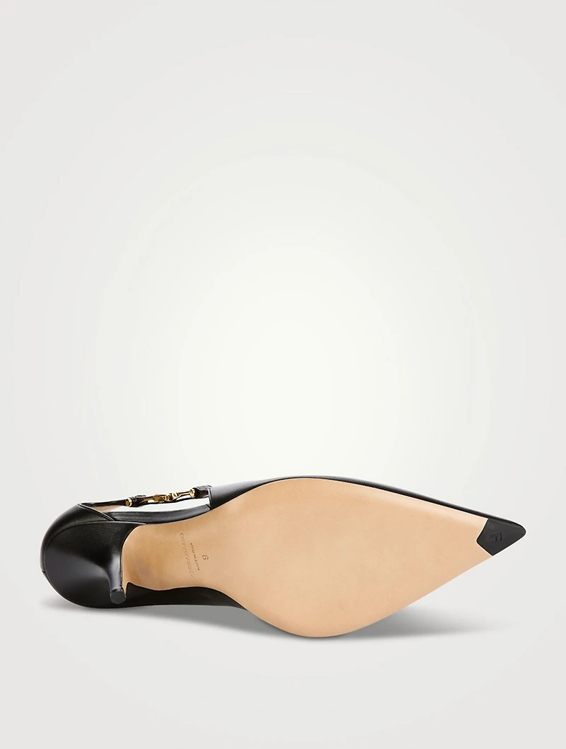 F-Buckle Leather Pumps