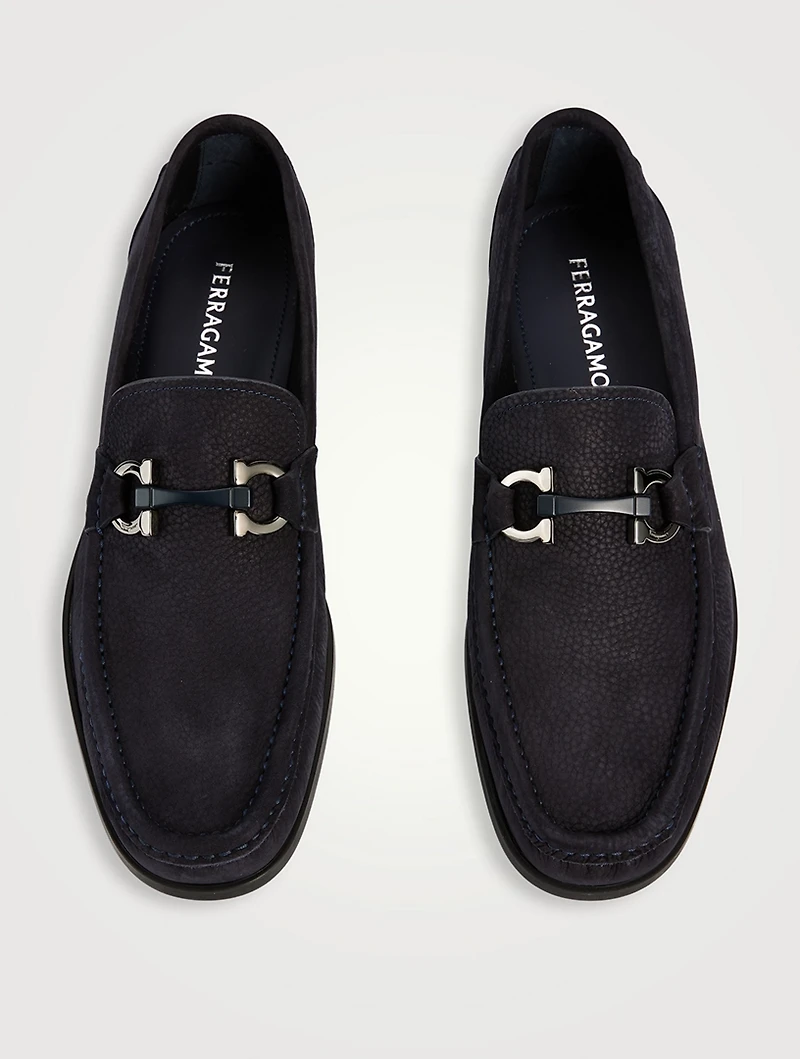 Gancini Buckle Suede Loafers