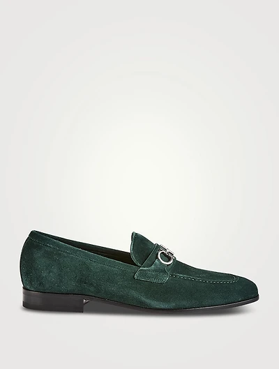 Gancini Buckle Suede Loafers