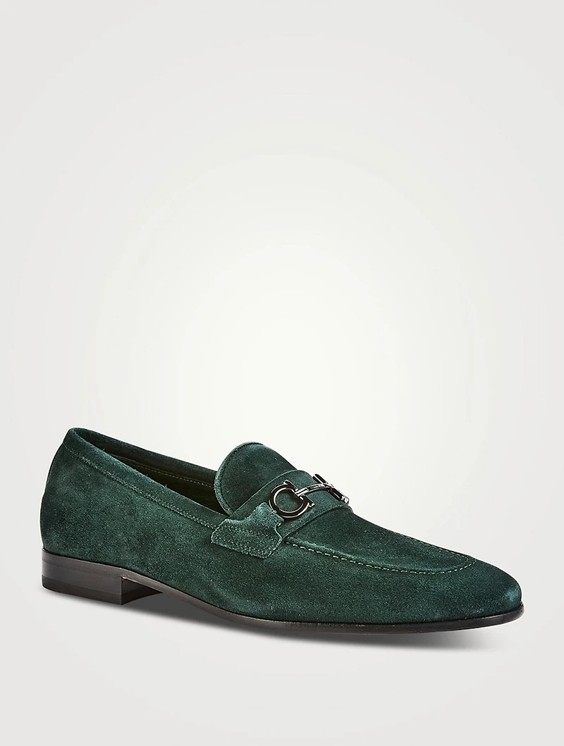 Gancini Buckle Suede Loafers