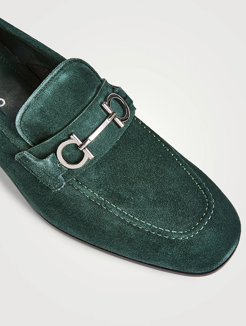 Gancini Buckle Suede Loafers