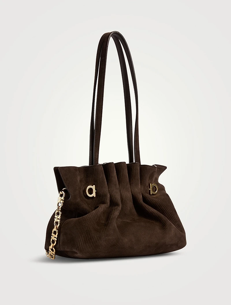 Small Ferragamo Soft Suede Shoulder Bag