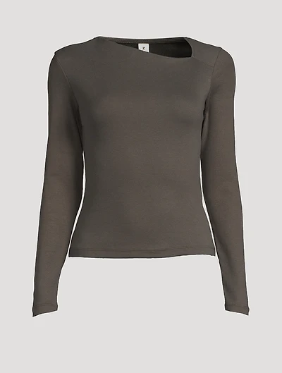 Asymmetric Neckline Long-Sleeve Top