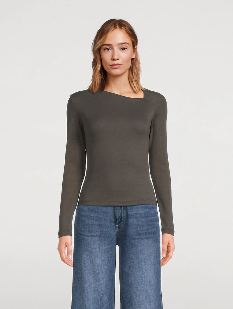 Asymmetric Neckline Long-Sleeve Top