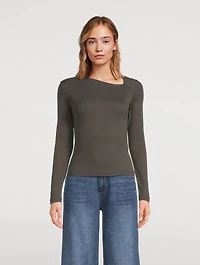 Asymmetric Neckline Long-Sleeve Top