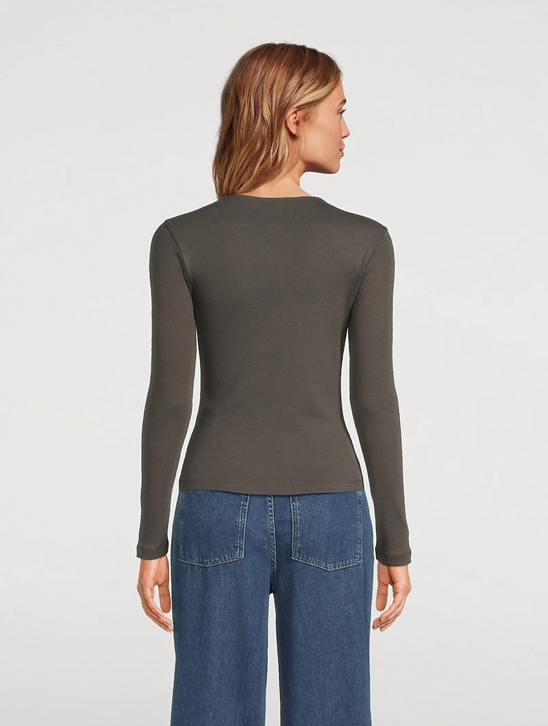 Asymmetric Neckline Long-Sleeve Top