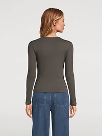 Asymmetric Neckline Long-Sleeve Top