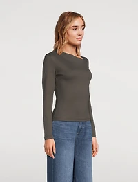 Asymmetric Neckline Long-Sleeve Top