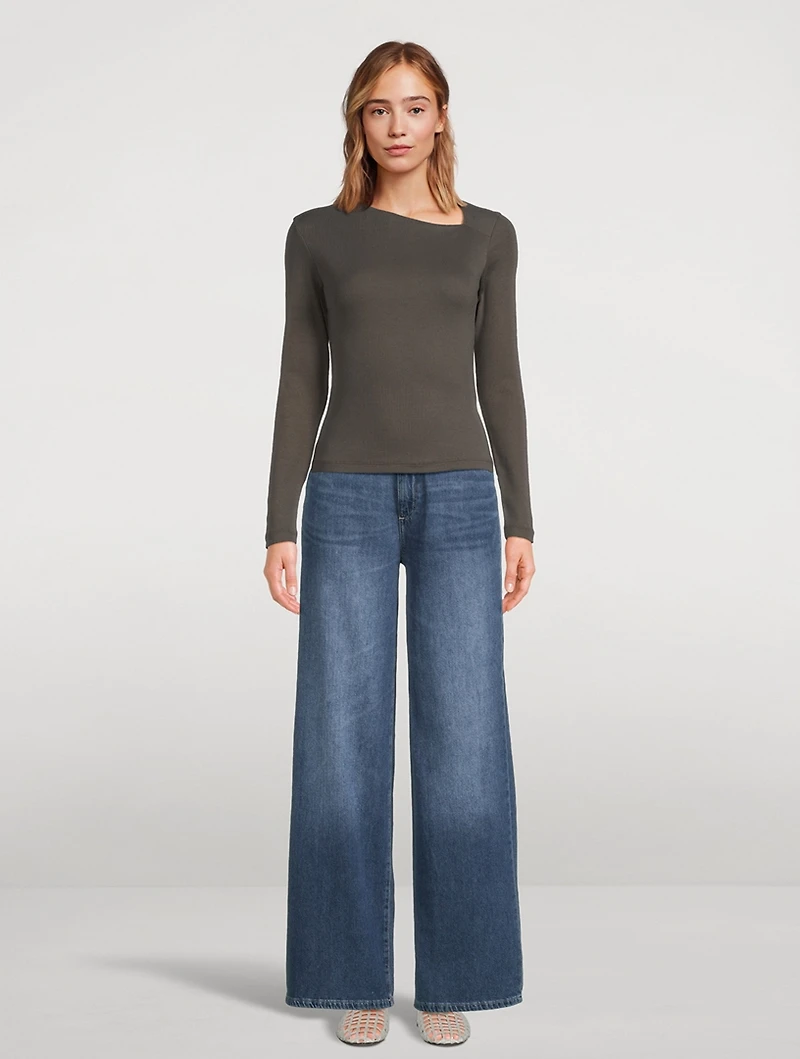 Asymmetric Neckline Long-Sleeve Top