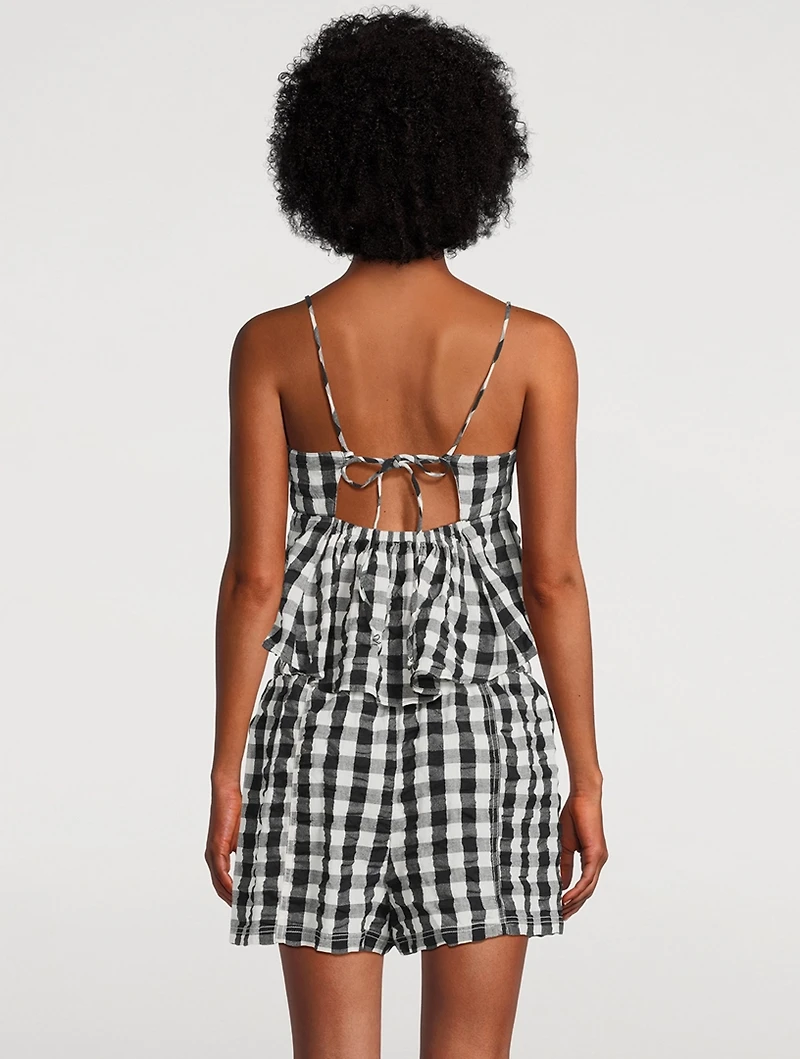 Mia Peplum Tank Top Gingham Print