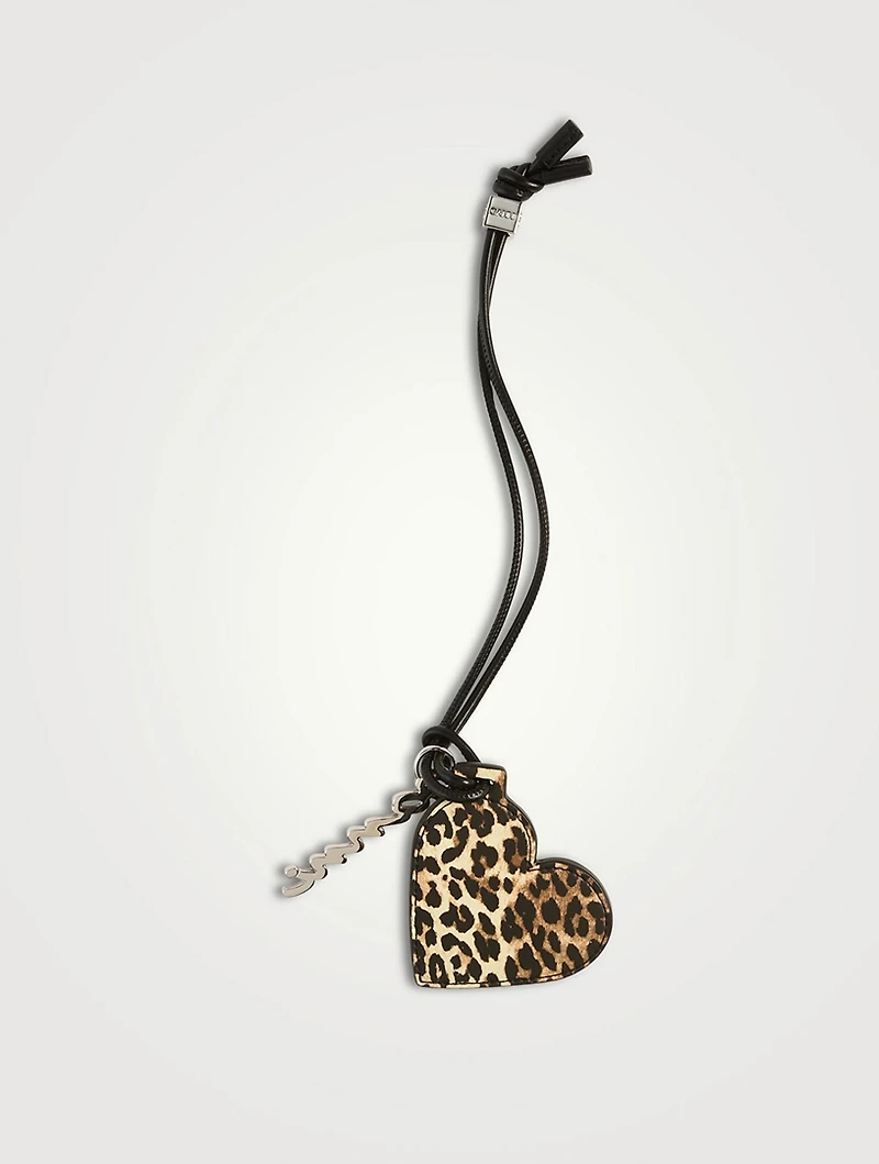 Bou Heart Mirror Bag Charm In Leopard Print