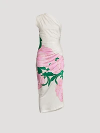 One-Shoulder Satin Dress Floral Print