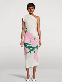 One-Shoulder Satin Dress Floral Print