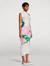 One-Shoulder Satin Dress Floral Print