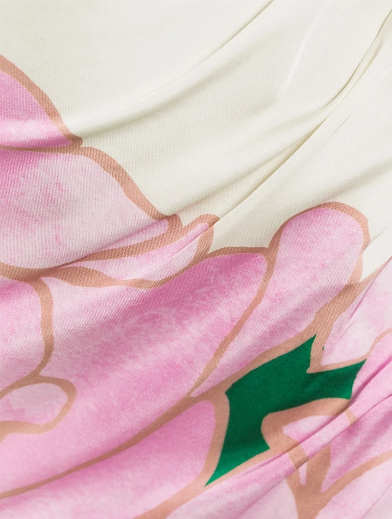 One-Shoulder Satin Dress Floral Print