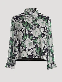 Silk Long-Sleeve Shirt Hibiscus Floral Print