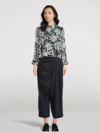 Silk Long-Sleeve Shirt Hibiscus Floral Print