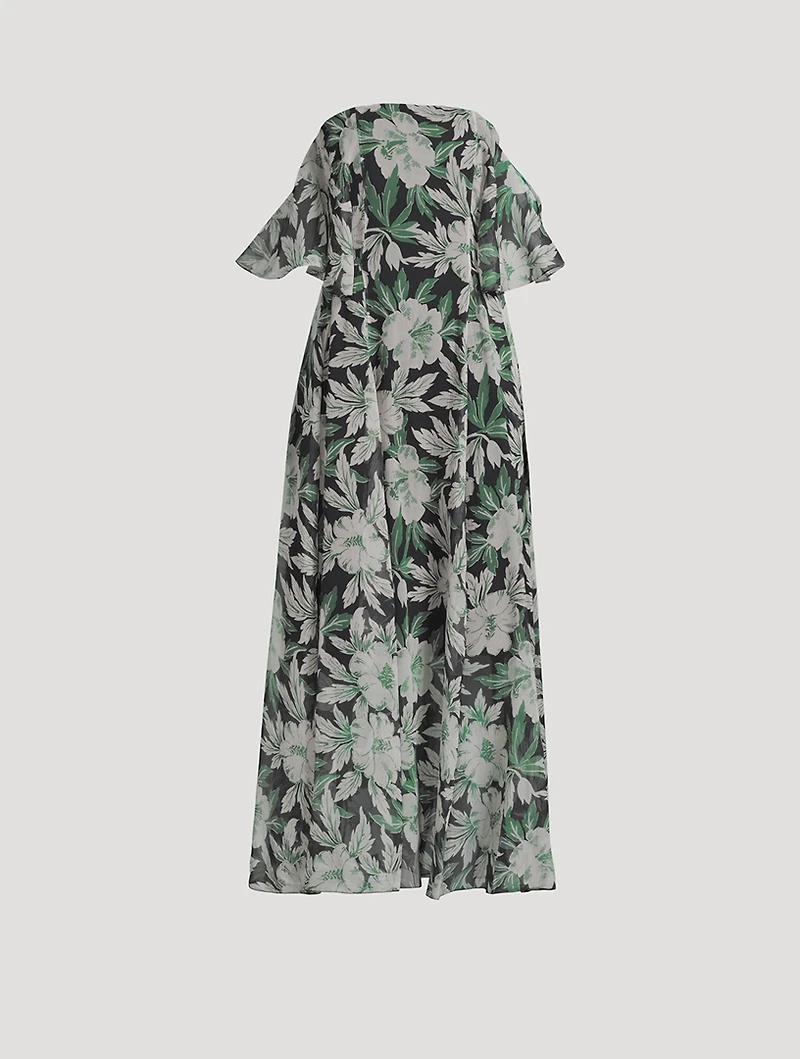 Silk Midi Dress Hibiscus Floral Print