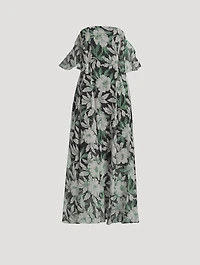 Silk Midi Dress Hibiscus Floral Print