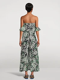 Silk Midi Dress Hibiscus Floral Print