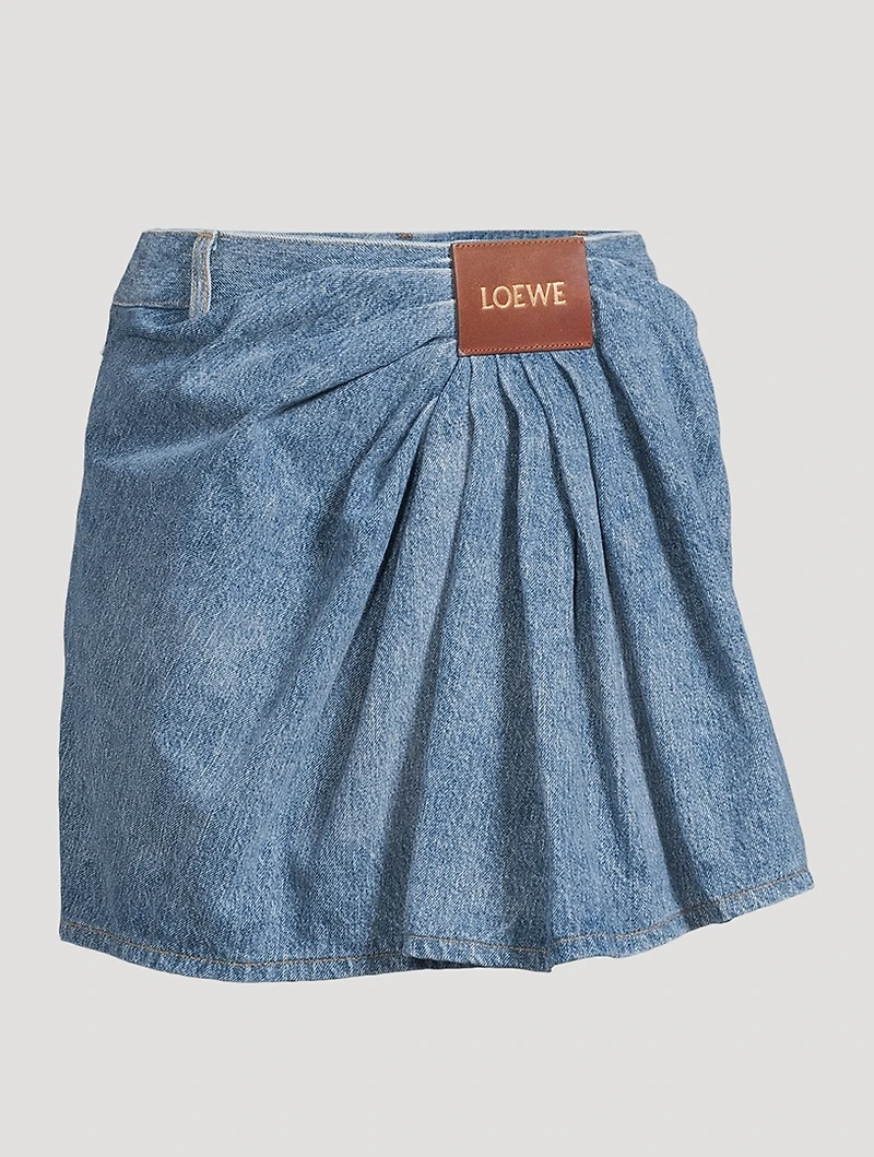 Draped Denim Mini Skirt