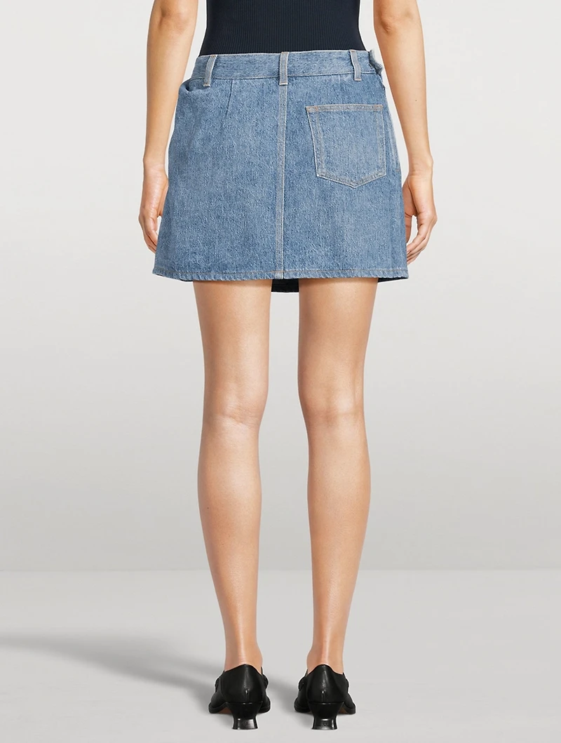 Draped Denim Mini Skirt