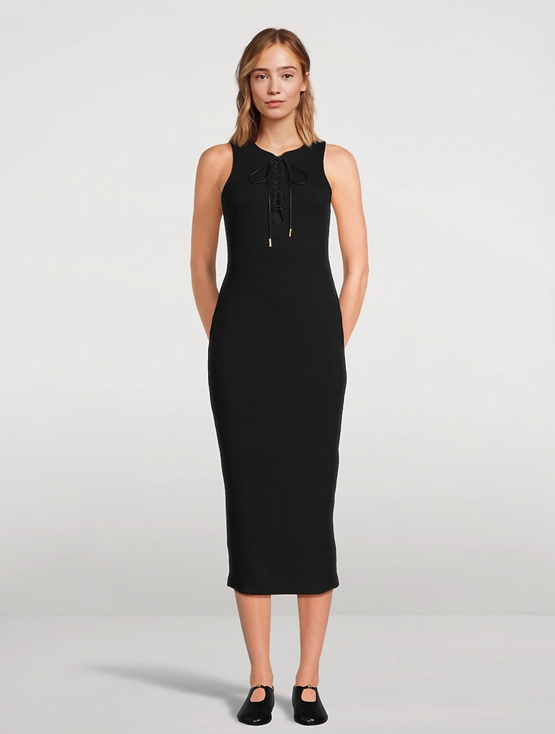 Lace-Up Jersey Midi Dress