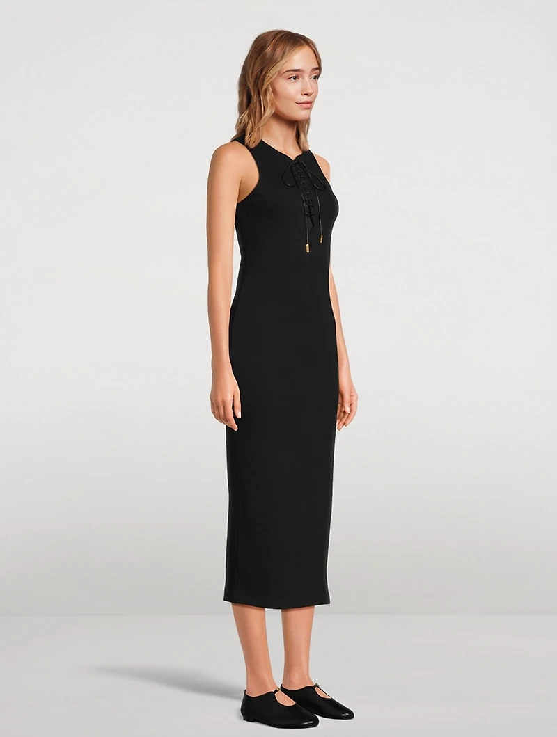 Lace-Up Jersey Midi Dress