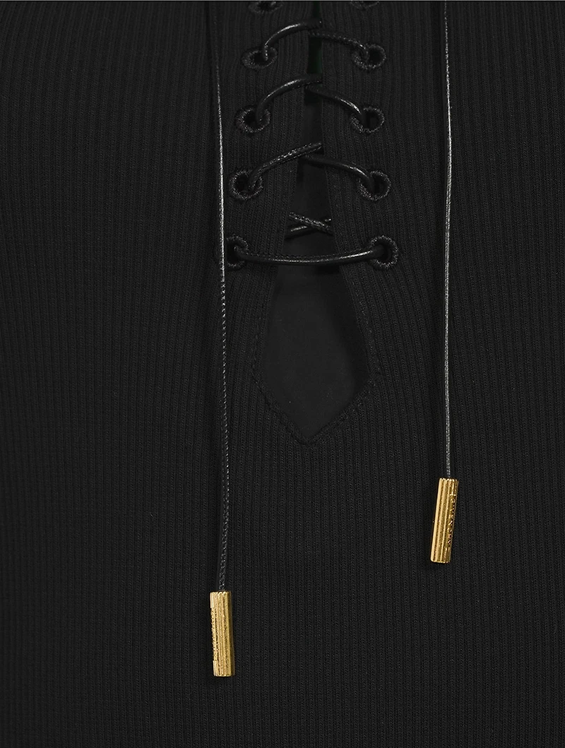 Lace-Up Jersey Midi Dress