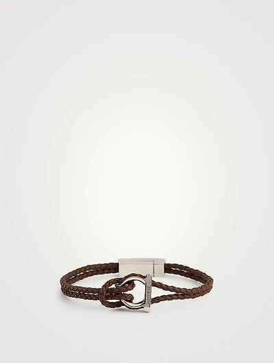 G Frame Braided Leather Bracelet