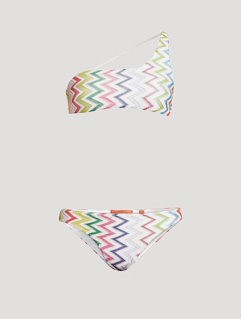 Chevron Lamé One-Shoulder Bikini Set