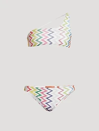 Chevron Lamé One-Shoulder Bikini Set