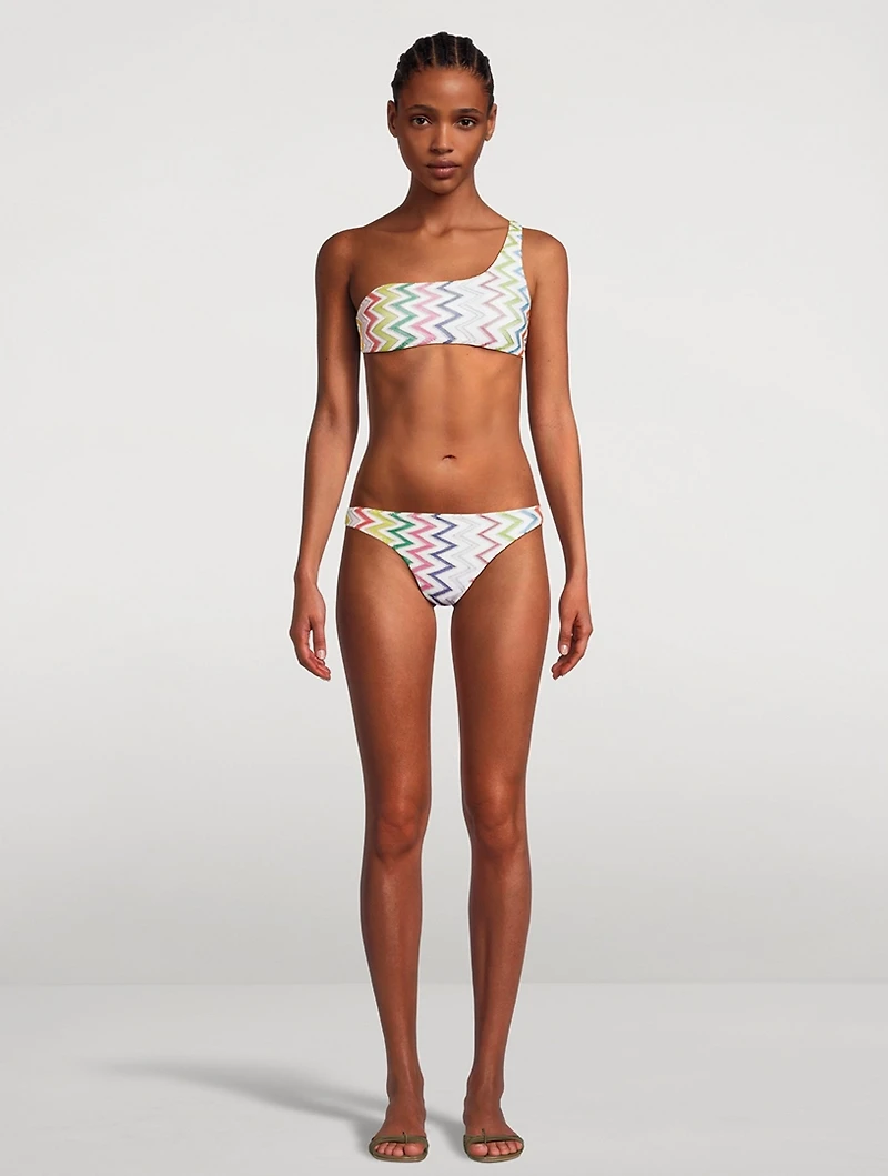 Chevron Lamé One-Shoulder Bikini Set