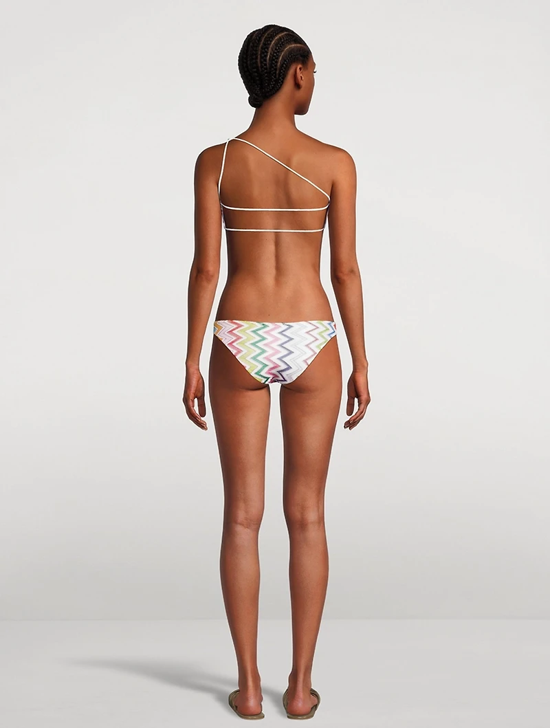 Chevron Lamé One-Shoulder Bikini Set